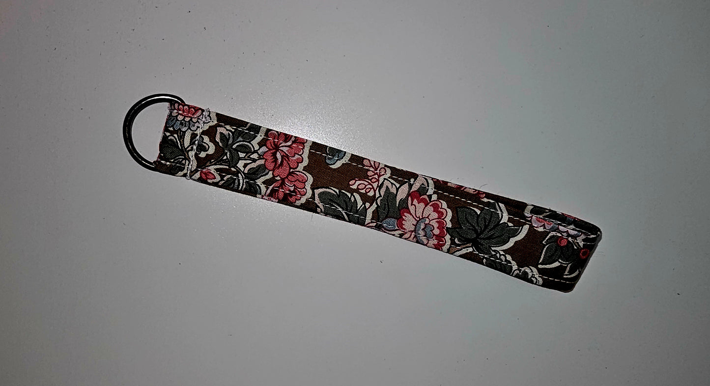 Pink and Brown Flower Wristlet Keychain