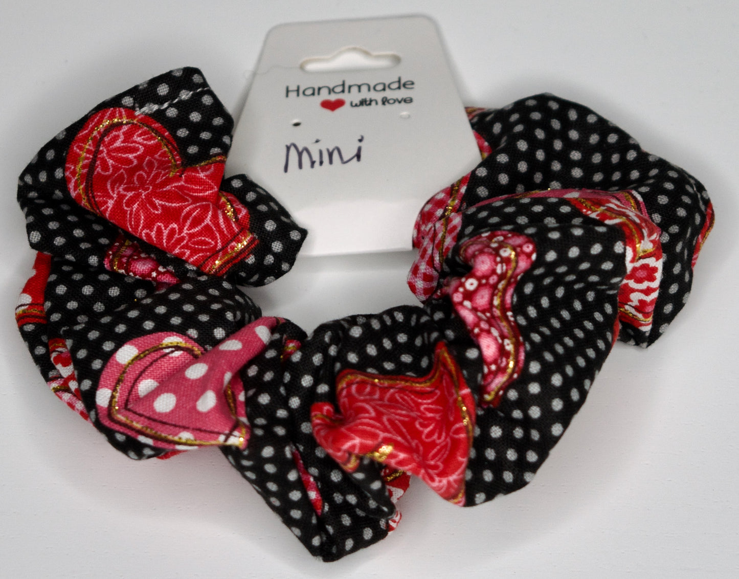 Mini Jumbo Gold Glitter Hearts and Dots Scrunchie