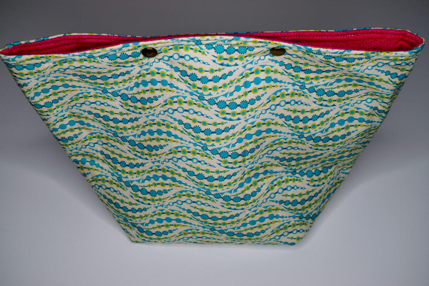 Lime and Blue Waves / Hot Pink Dots Medium Snap Pouch