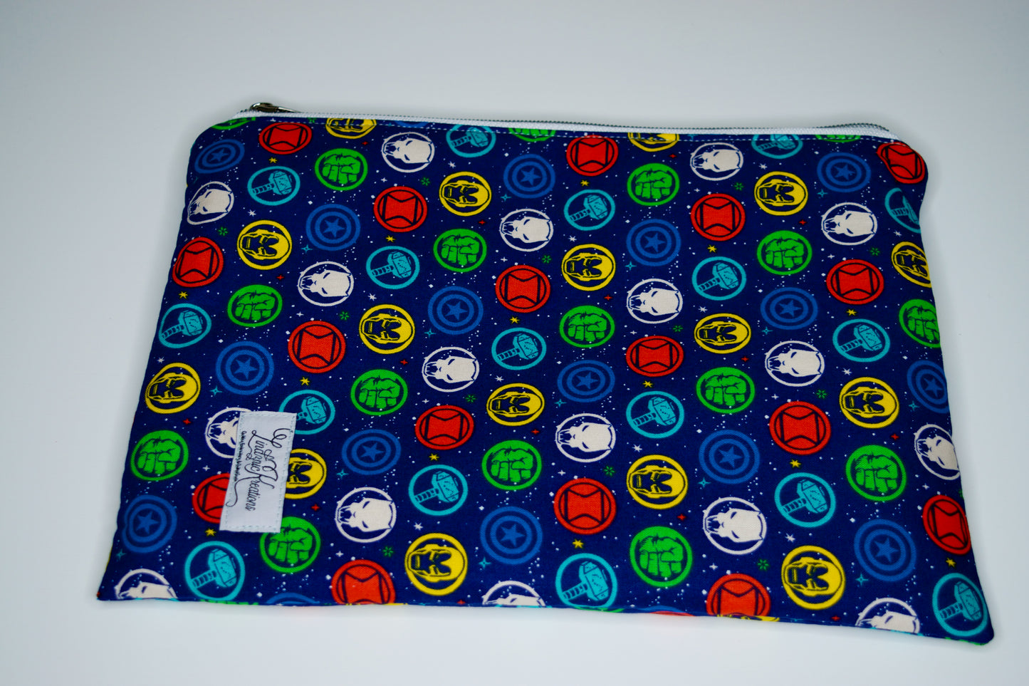 Marvel / Gray and White Stripes Large Zipper Pouch