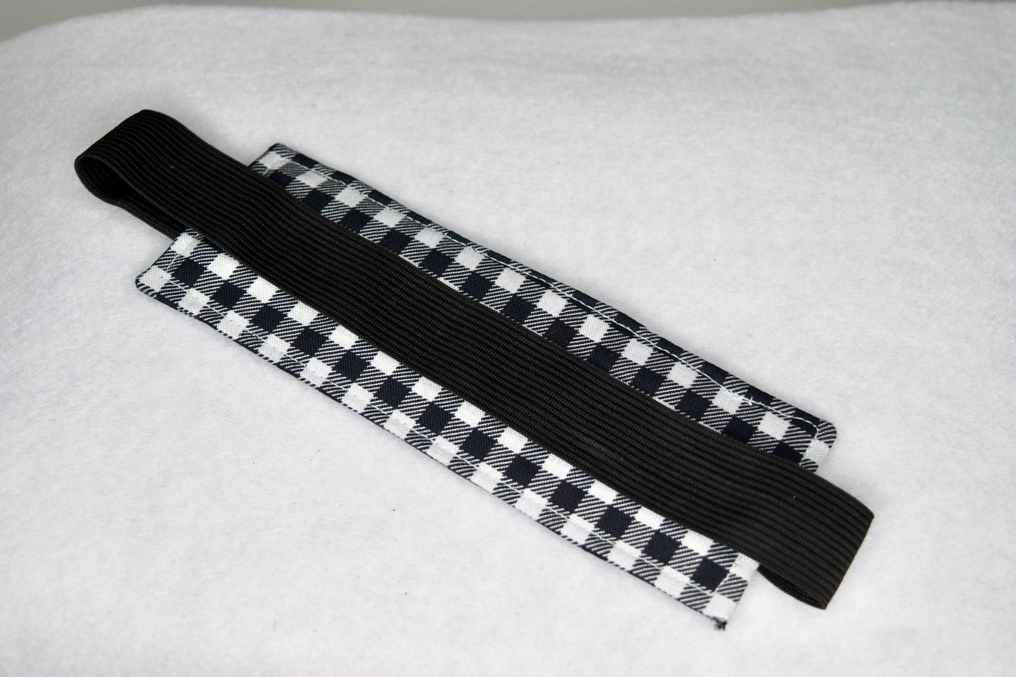 Black Plaid / Black and Gray Dots Elastic Bookmark