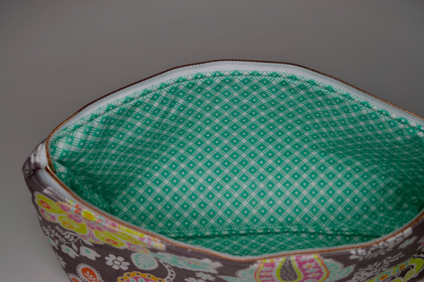 Gray Paisley / Aqua Plaid Small Zipper Pouch