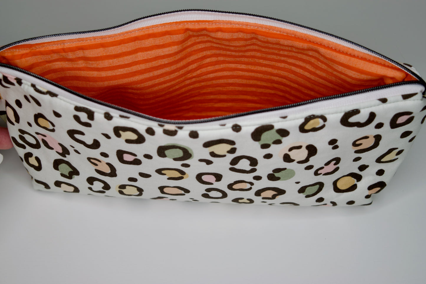 Pastel Leopard / Orange Stripe Small Zipper Pouch