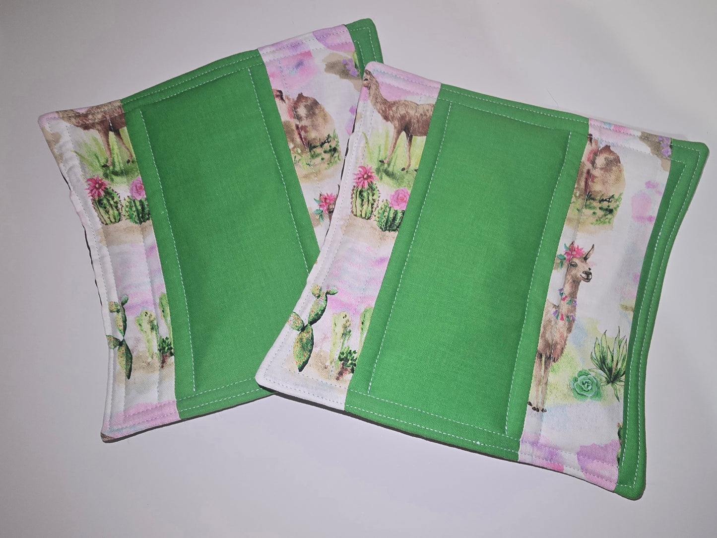 Alpacas and Brown Floral Potholders