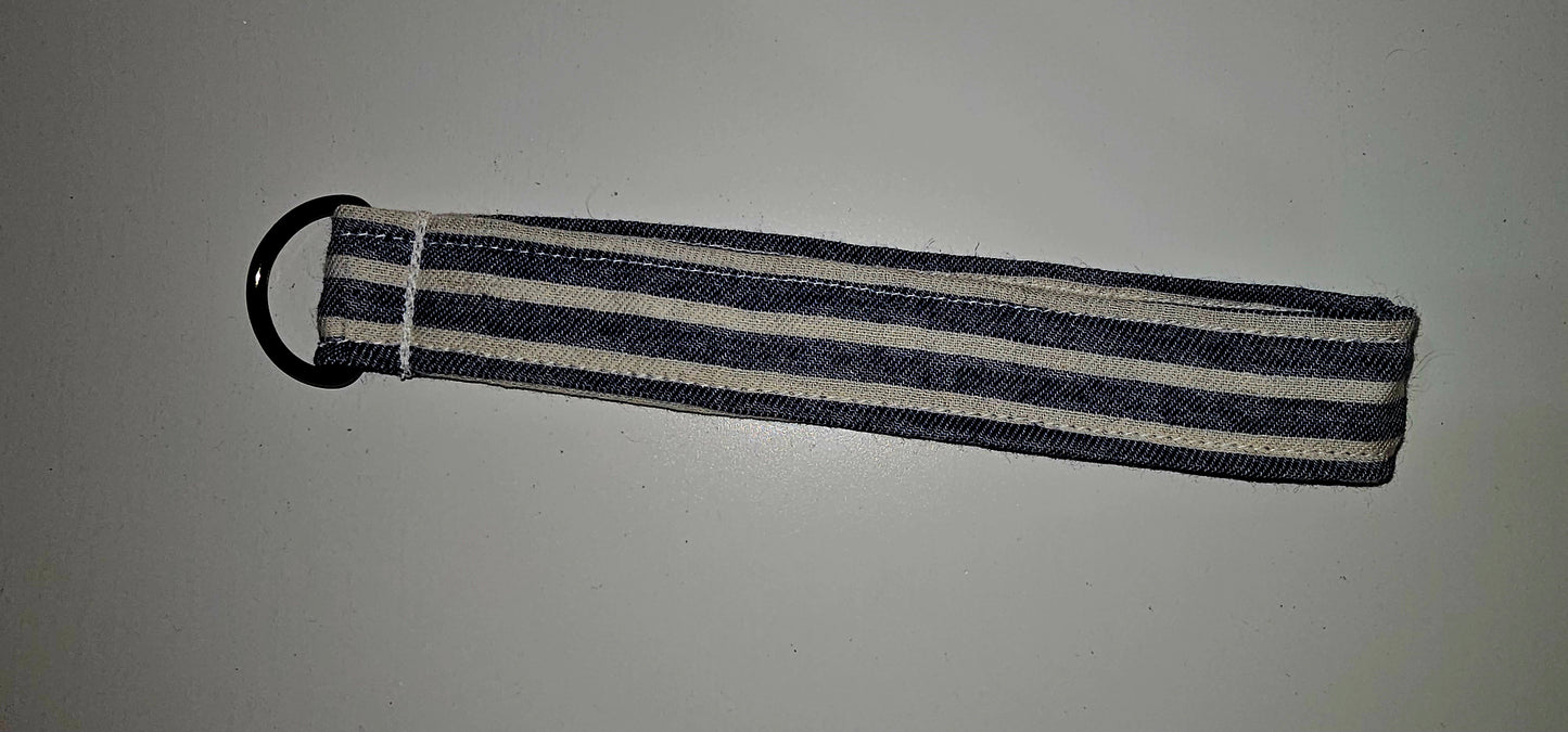 Blue and White Stripes Wristlet Keychain