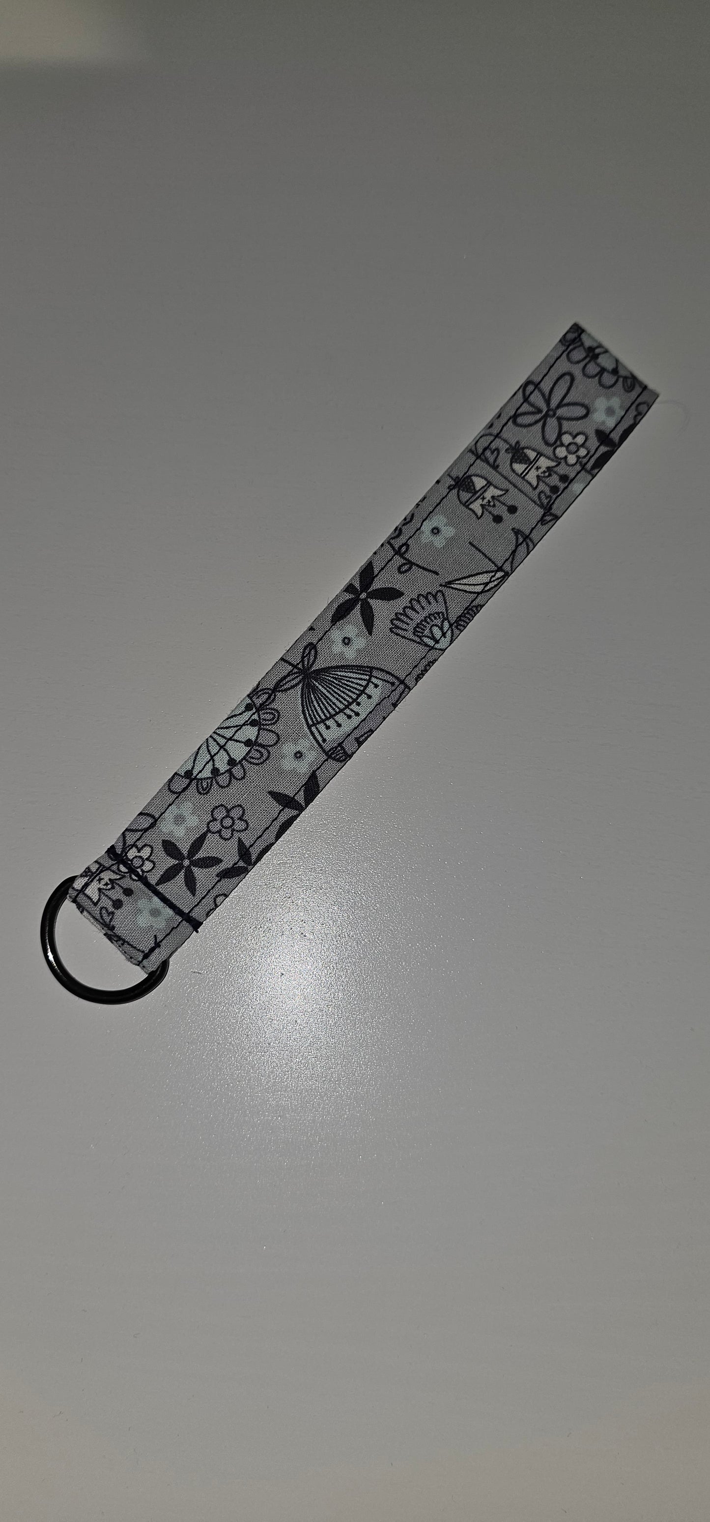 Gray Flowers Wristlet Keychain