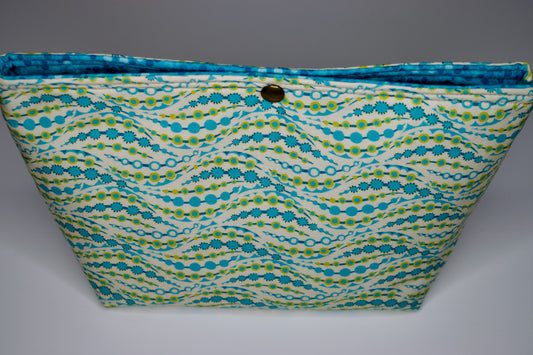 Lime and Blue Waves / Blue Dots Small Snap Pouch