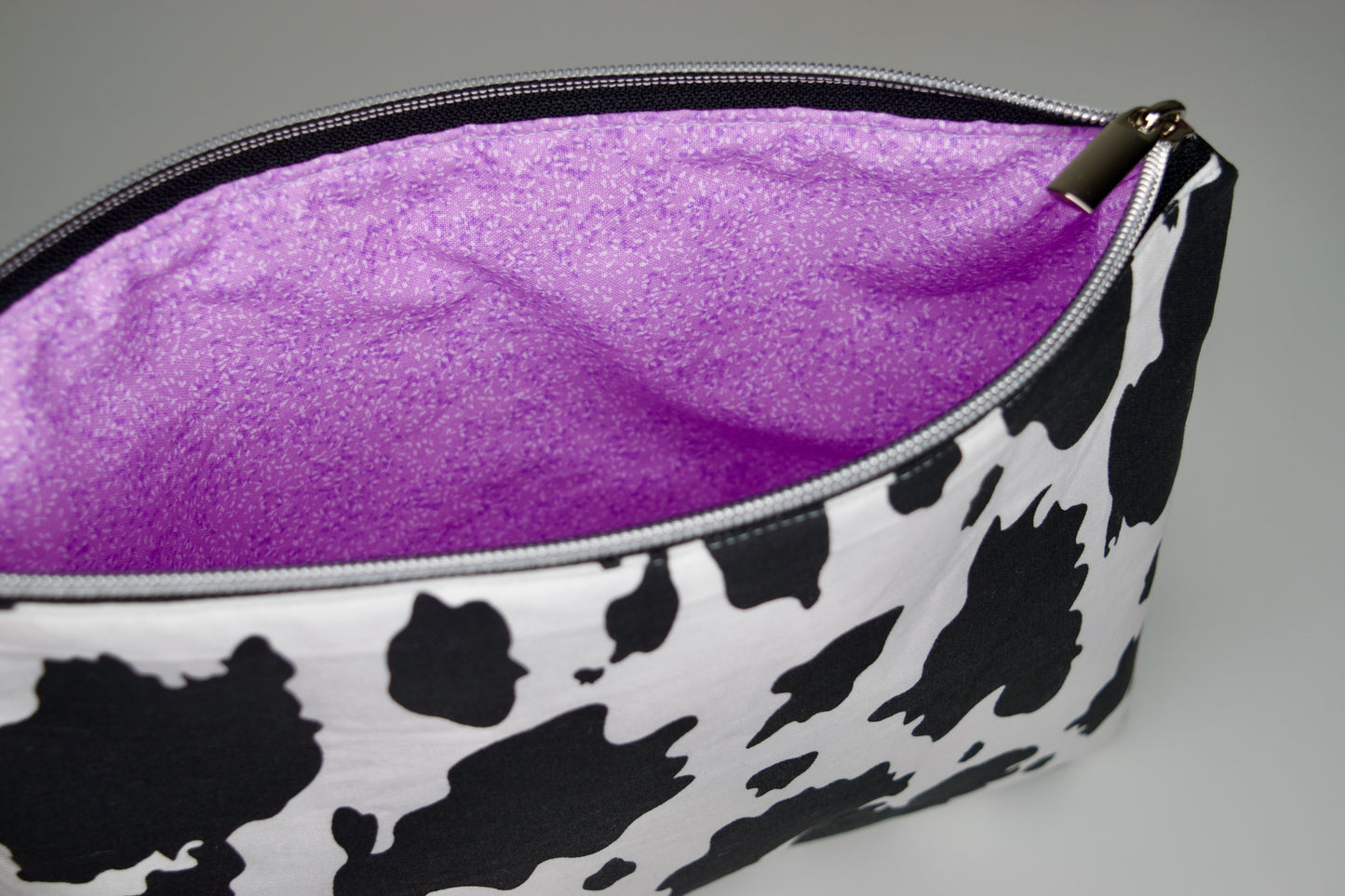 Cow Print / Lavender Large Zipper Pouch