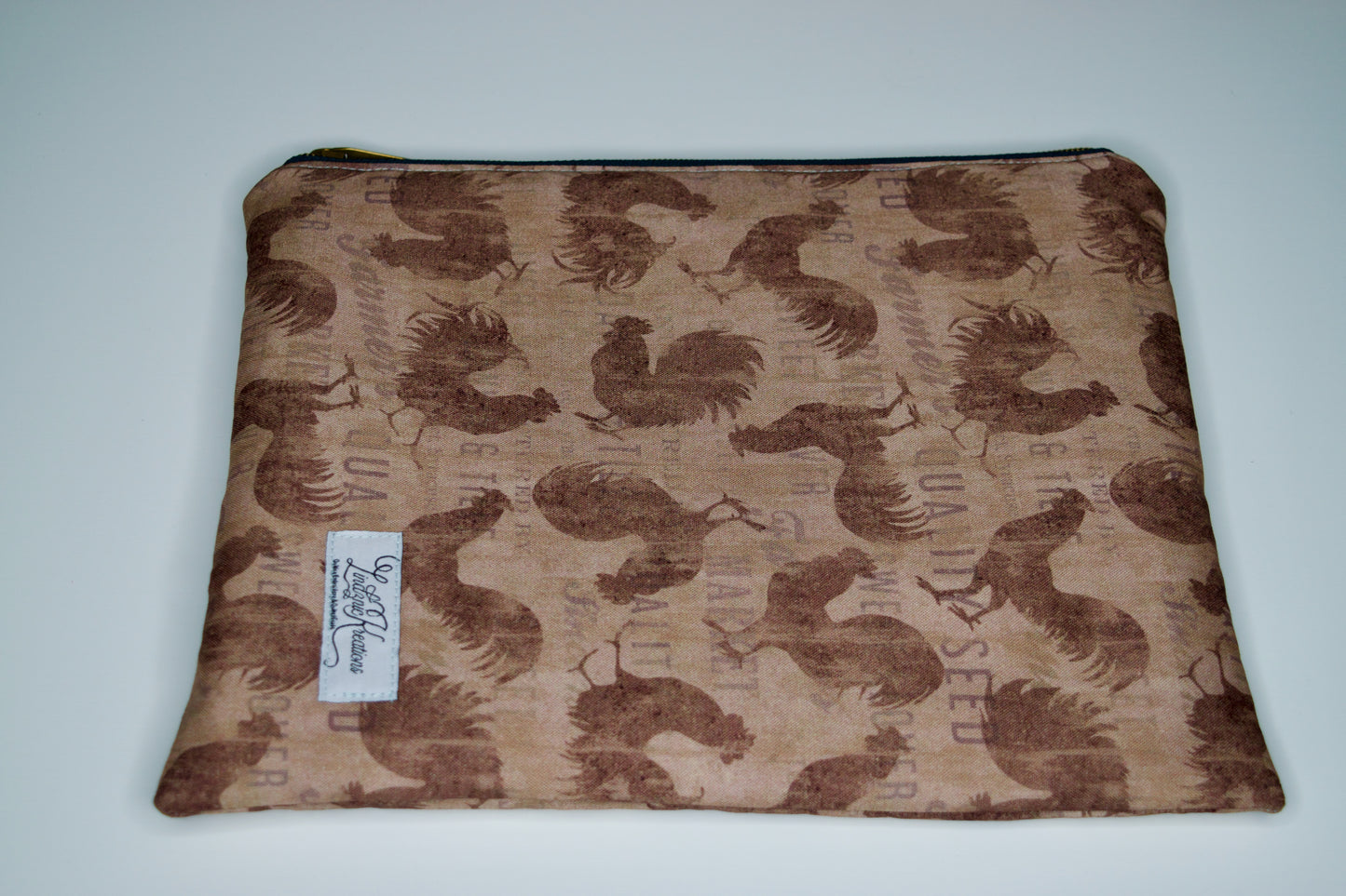 Tossed Roosters / Red Large Zipper Pouch