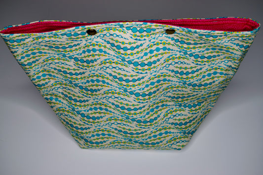 Lime and Blue Waves / Hot Pink Dots Medium Snap Pouch