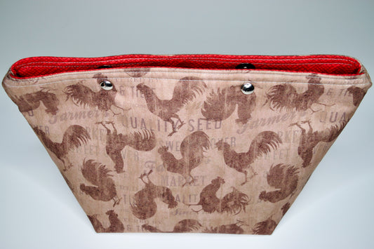 Tossed Roosters / Red Medium Snap Pouch