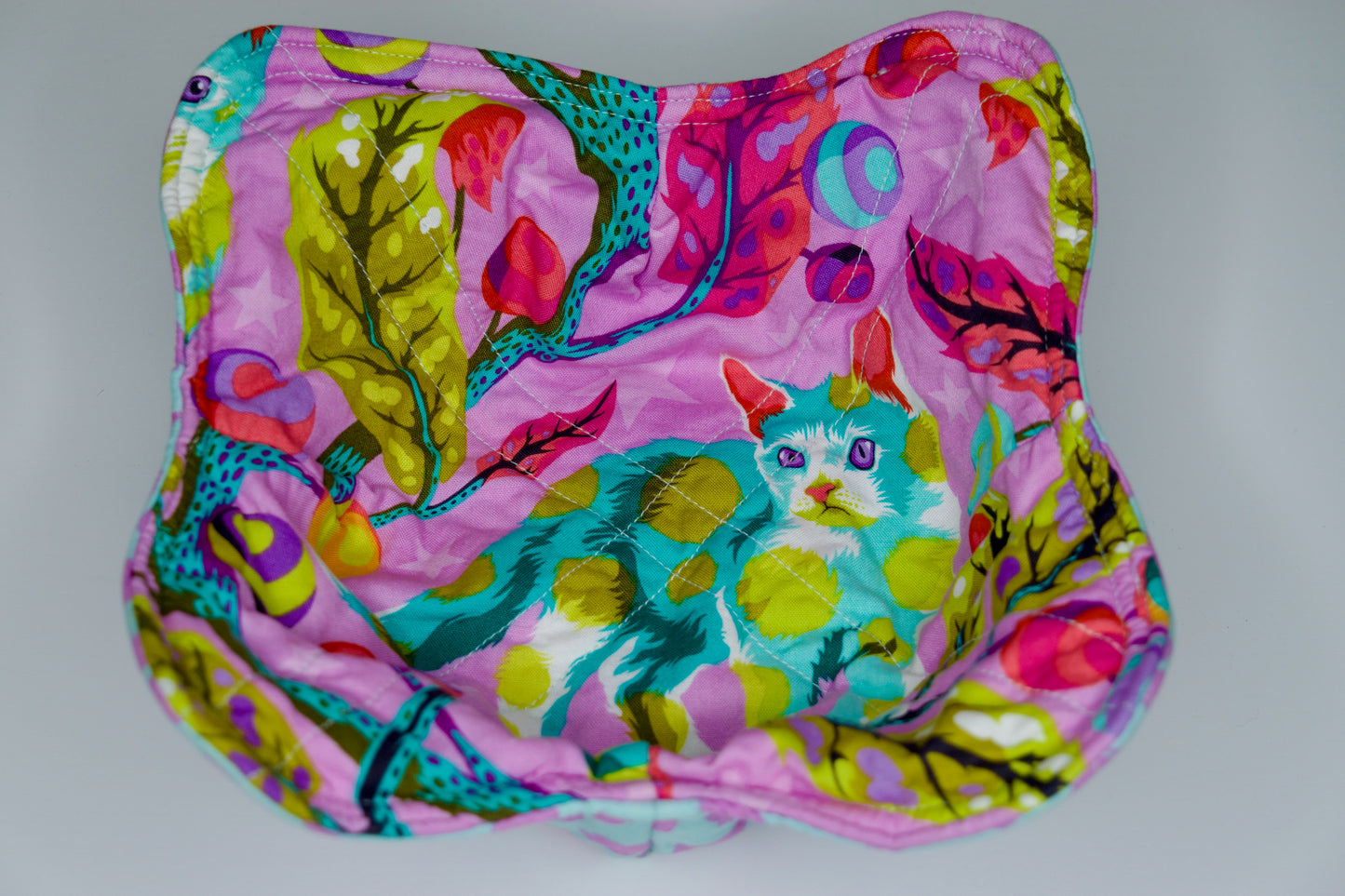Cats in a Tree / Aqua and Purple Dots Medium Bowl Cozy