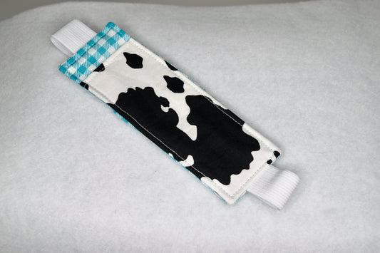 Blue Plaid / Cow Print Elastic Bookmark