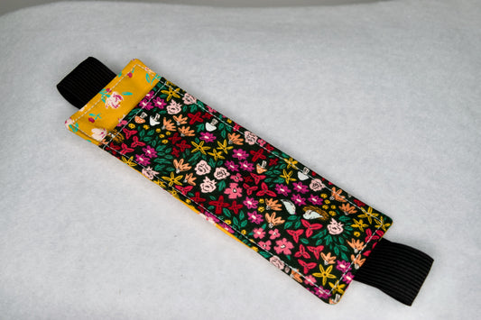 Gold / Flowers with Mushrooms and Birds Elastic Bookmark