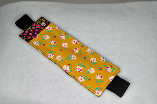Flowers with Mushrooms and Birds / Gold Elastic Bookmark