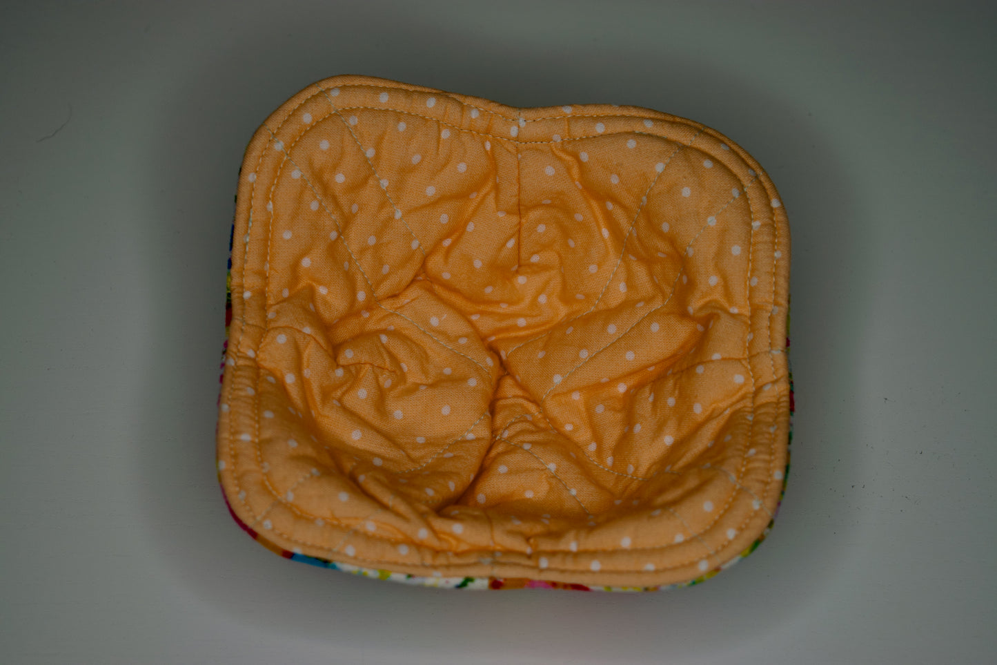 Paint Splatter / Peach and White Dots Mini Bowl Cozy