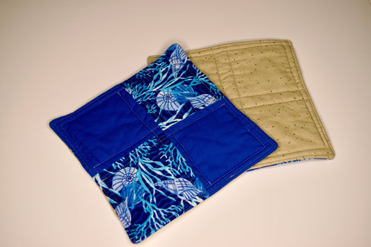 Blue Shells and Tan Dots Potholders