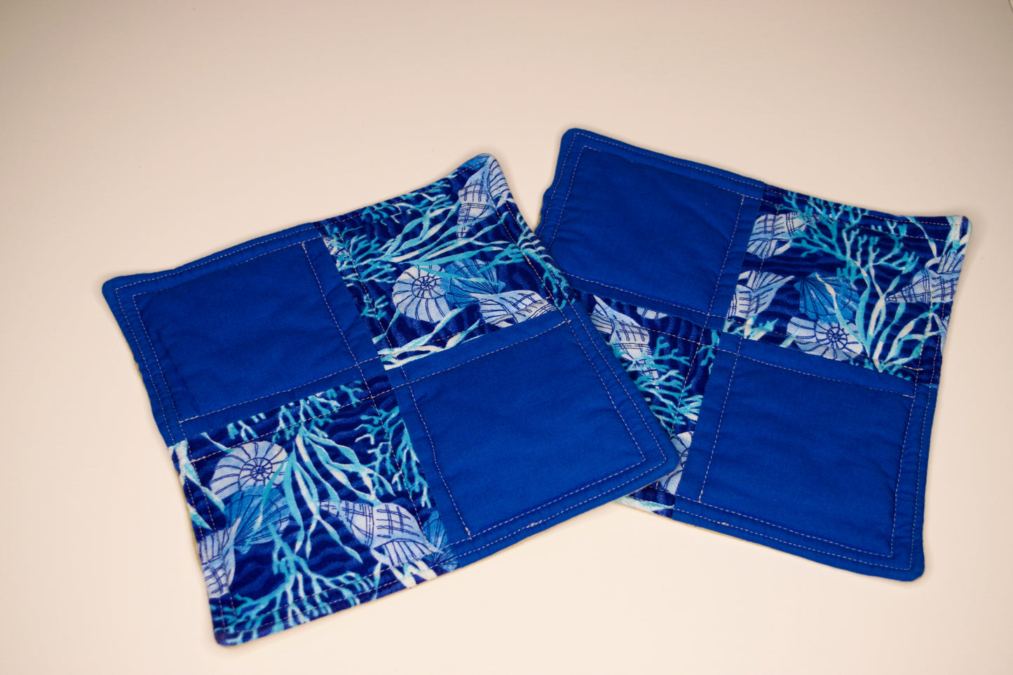 Blue Shells and Tan Dots Potholders