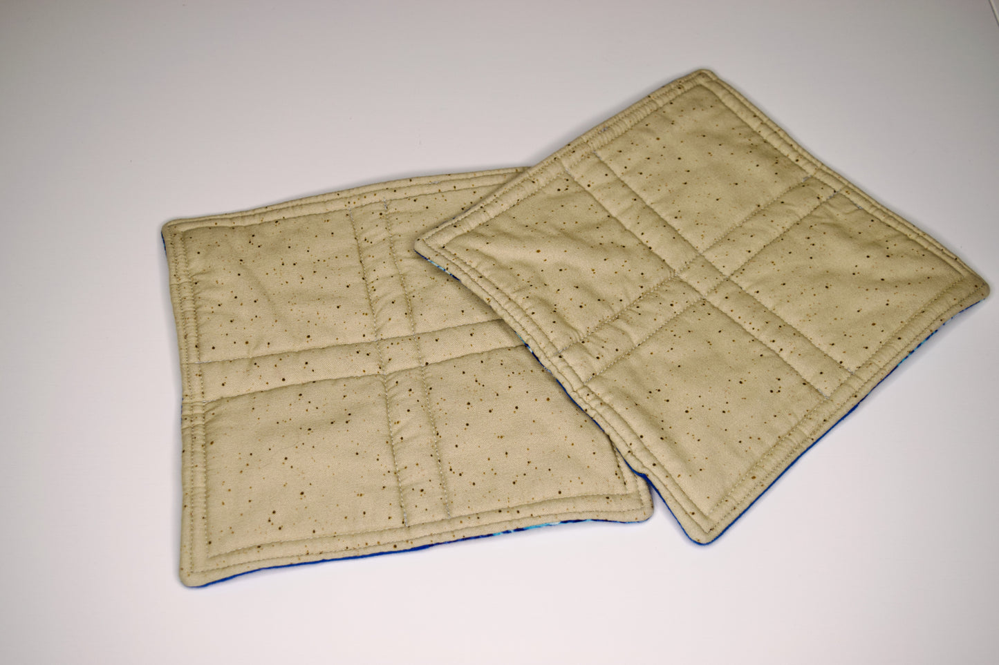 Blue Shells and Tan Dots Potholders