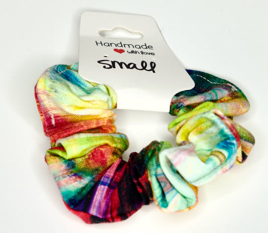 Small Rainbow Watercolor Scrunchie