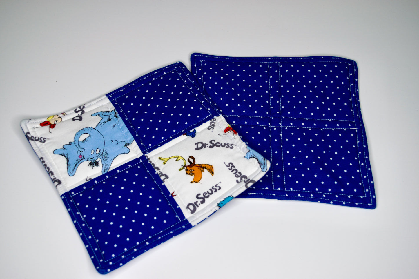 Dr. Seuss and Blue Polka Dot Potholders