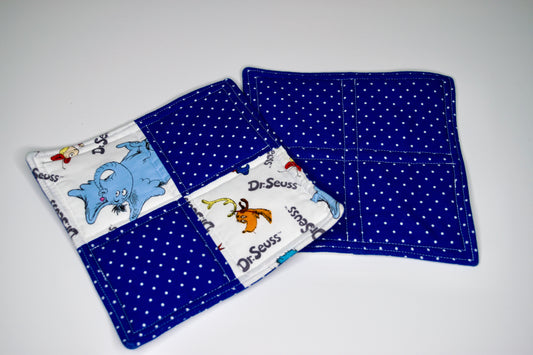 Dr. Seuss and Blue Polka Dot Potholders