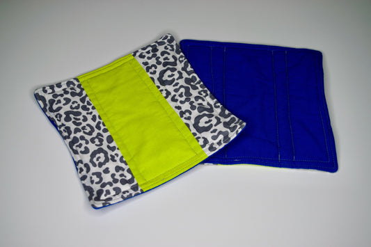 Leopard, Lime, and Blue Potholders