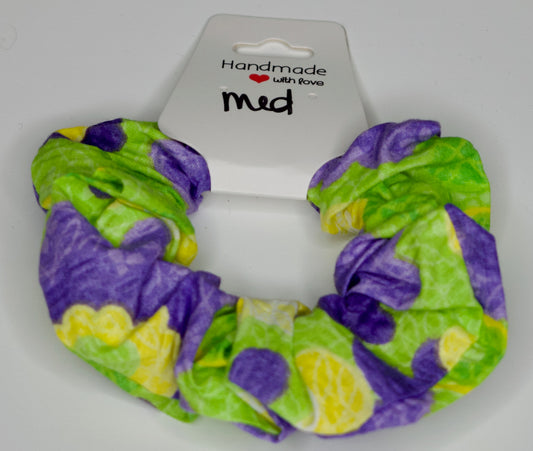 Medium Green and Purple Flowers Scrunchie