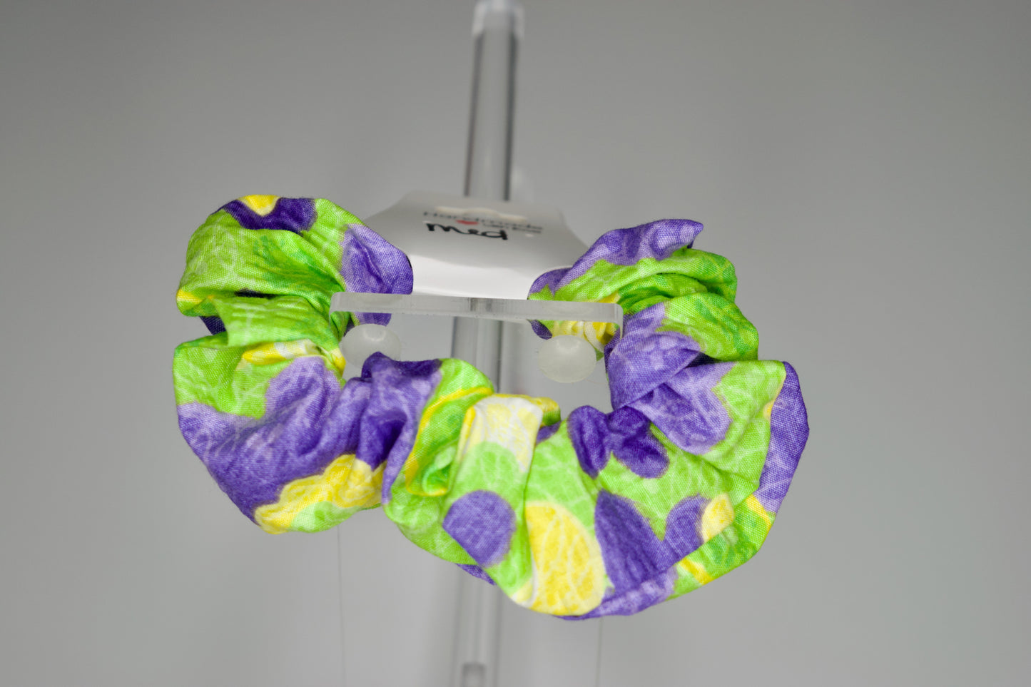 Medium Green and Purple Flowers Scrunchie