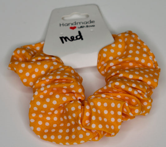 Medium Orange and White Dots Scrunchie
