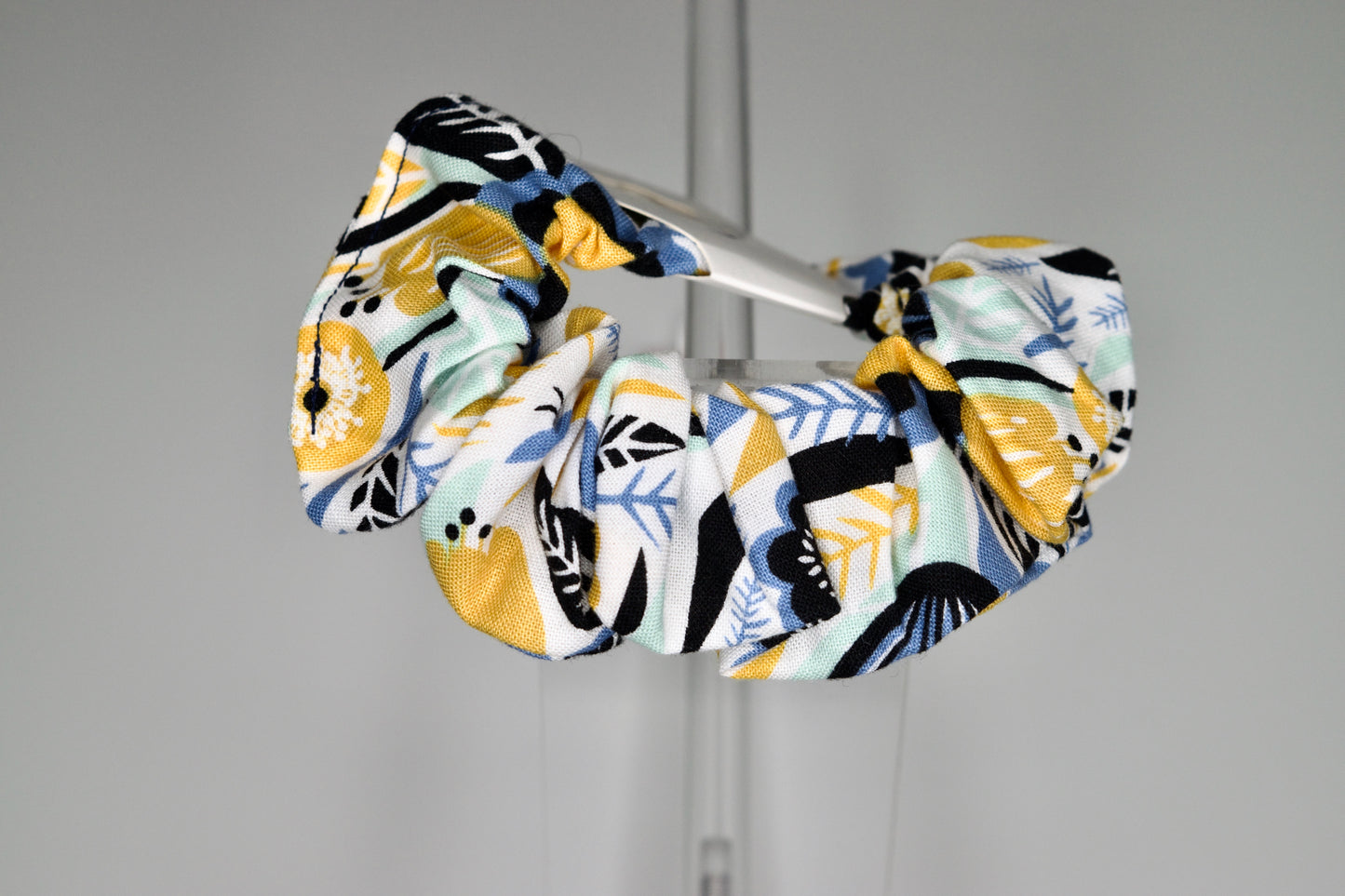 Large Gold and Navy Flowers Scrunchie