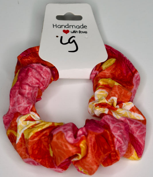 Large Pink and Yellow Flowers Scrunchie