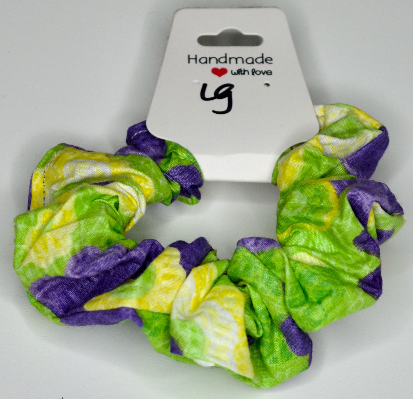 Large Green and Purple Flowers Scrunchie