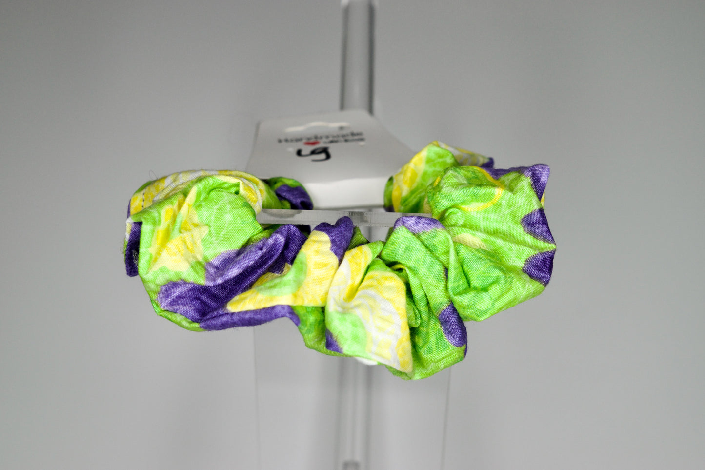 Large Green and Purple Flowers Scrunchie
