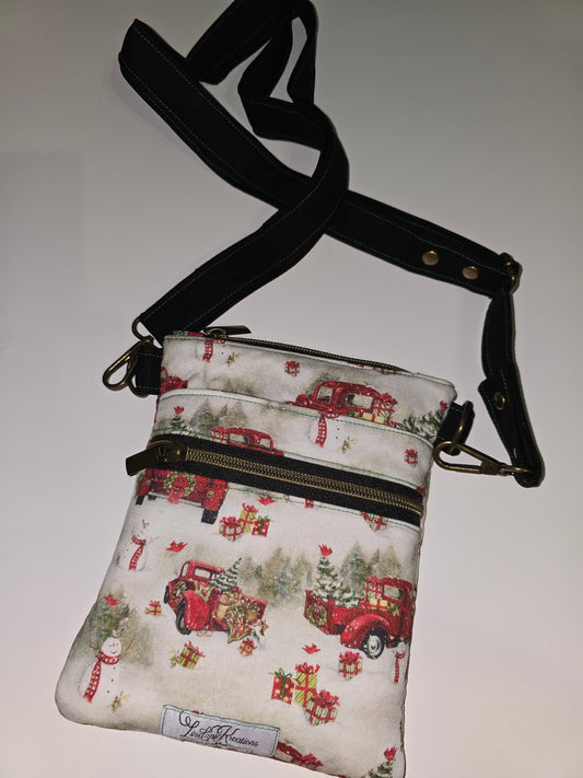 Red Christmas Trucks / Black Crossbody Bag