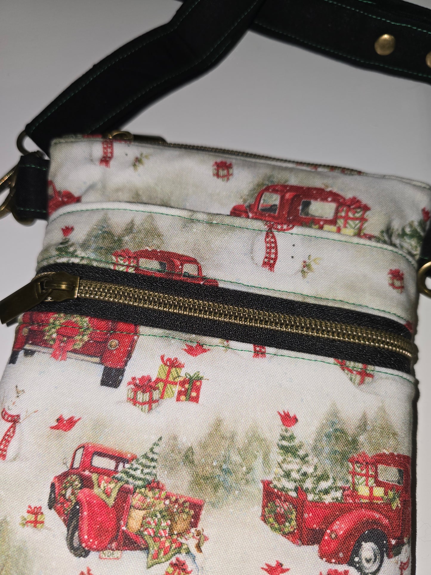Red Christmas Trucks / Black Crossbody Bag