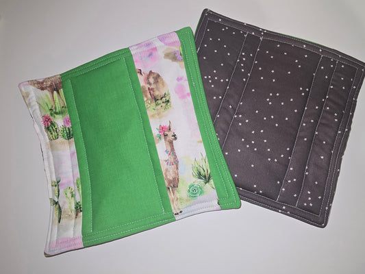 Alpacas and Brown Floral Potholders