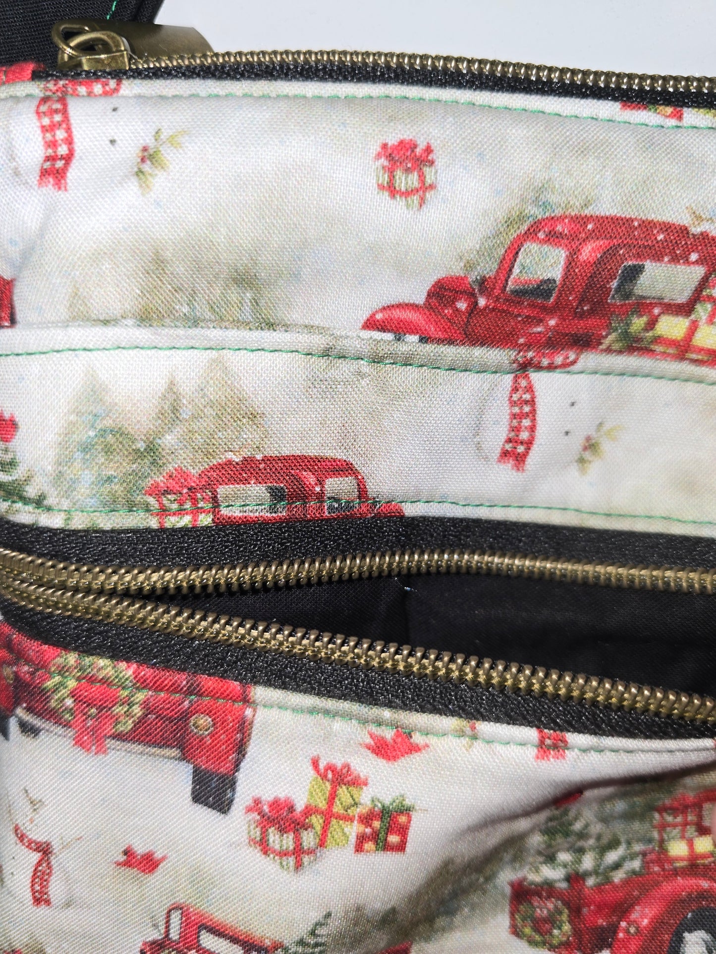 Red Christmas Trucks / Black Crossbody Bag