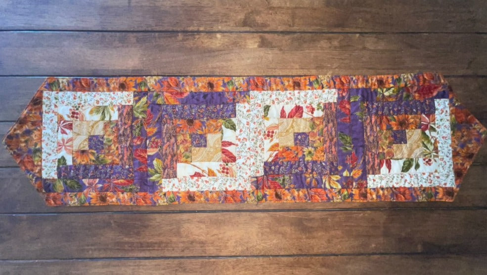 Reversible Purple & White Log Cabin Table Runner