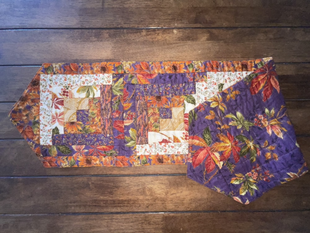 Reversible Purple & White Log Cabin Table Runner